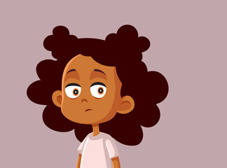 Suspicious Little Girl Looking Sideways Vector Cartoon
