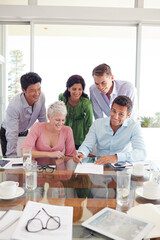 Business people smiling in office