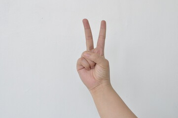 Women back peace sign two fingers