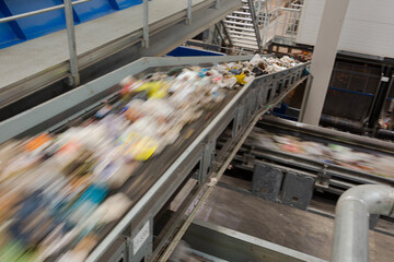 Blurred view of conveyor belt in factory