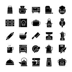 Set of Kitchen icons with glyph style.