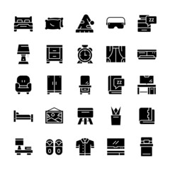 Set of Bedroom icons with glyph style.
