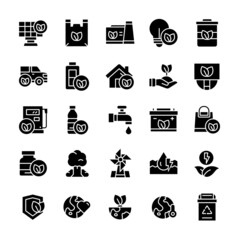 Set of Eco Green icons with glyph style.