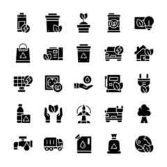 Set of Environment icons with glyph style.