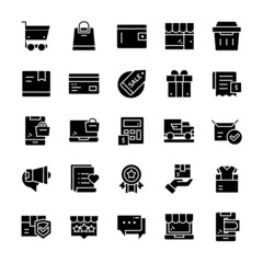 Set of Shopping icons with glyph style.