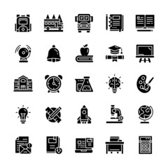 Set of Back to school icons with glyph style.