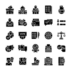 Set of Voting and election icons with glyph style.