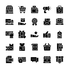Set of Shopping icons with glyph style.