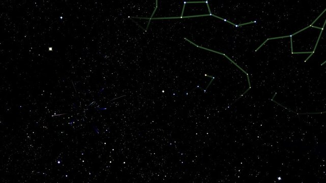 Pointing out a Hail (called the radiant)of meteor shower the Perseids. Loopable footage on starry background.