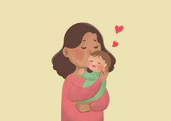 mother kissing baby child