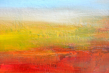 Traces of yellow, red and white paint on canvas, oil paint