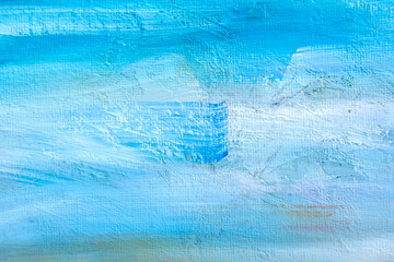 Traces of blue and white paint on canvas, oil paint