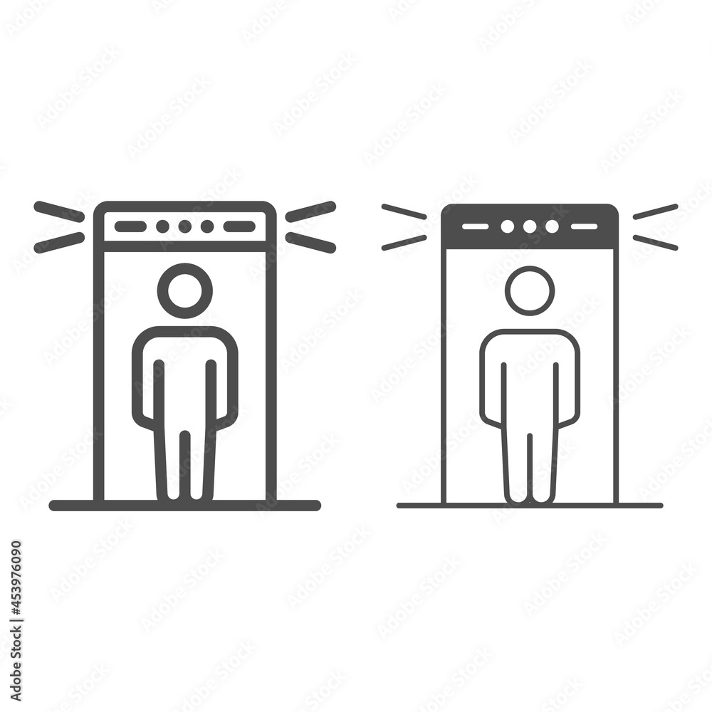 Poster passenger at metal detection portal line and solid icon, security check concept, metal detector vect