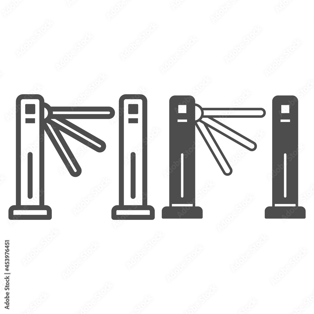 Poster turnstile line and solid icon, security check concept, tripod gate barrier vector sign on white back