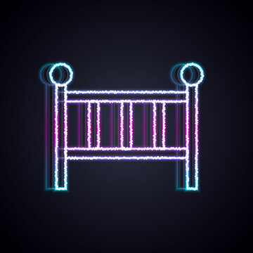 recommend clip art: Glowing neon line Baby crib cradle bed icon isolated on black background. Vector