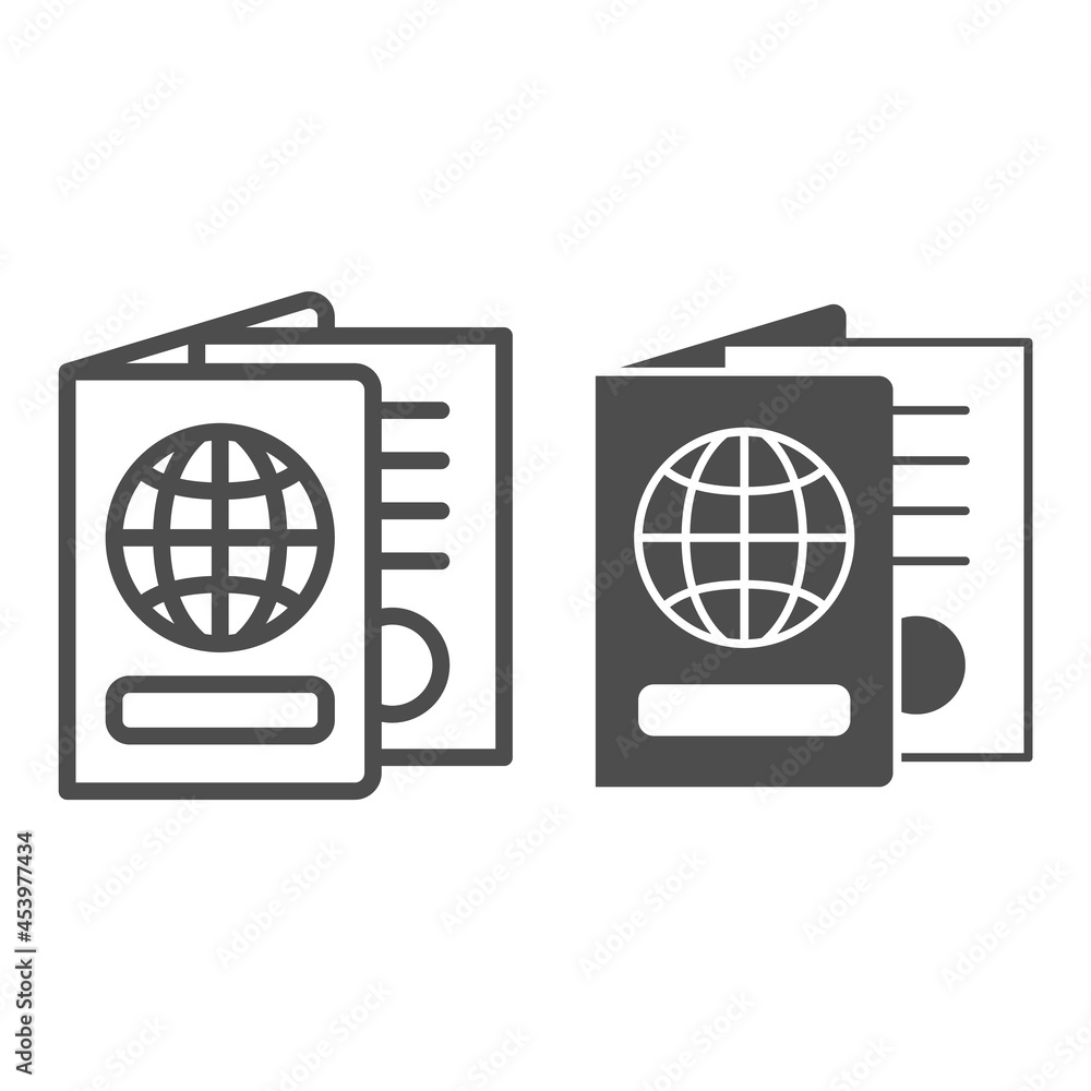 Poster passport with globe, world cover line and solid icon, security check concept, travel document vector