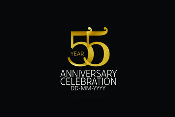 Simple Classic Style 55 year anniversary, Line Gold Style for invitation card, birthday card, banner, poster - vector