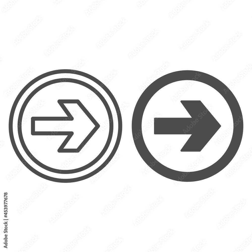Poster direction sign, arrow in circle line and solid icon, direction concept, directing arrow vector sign 