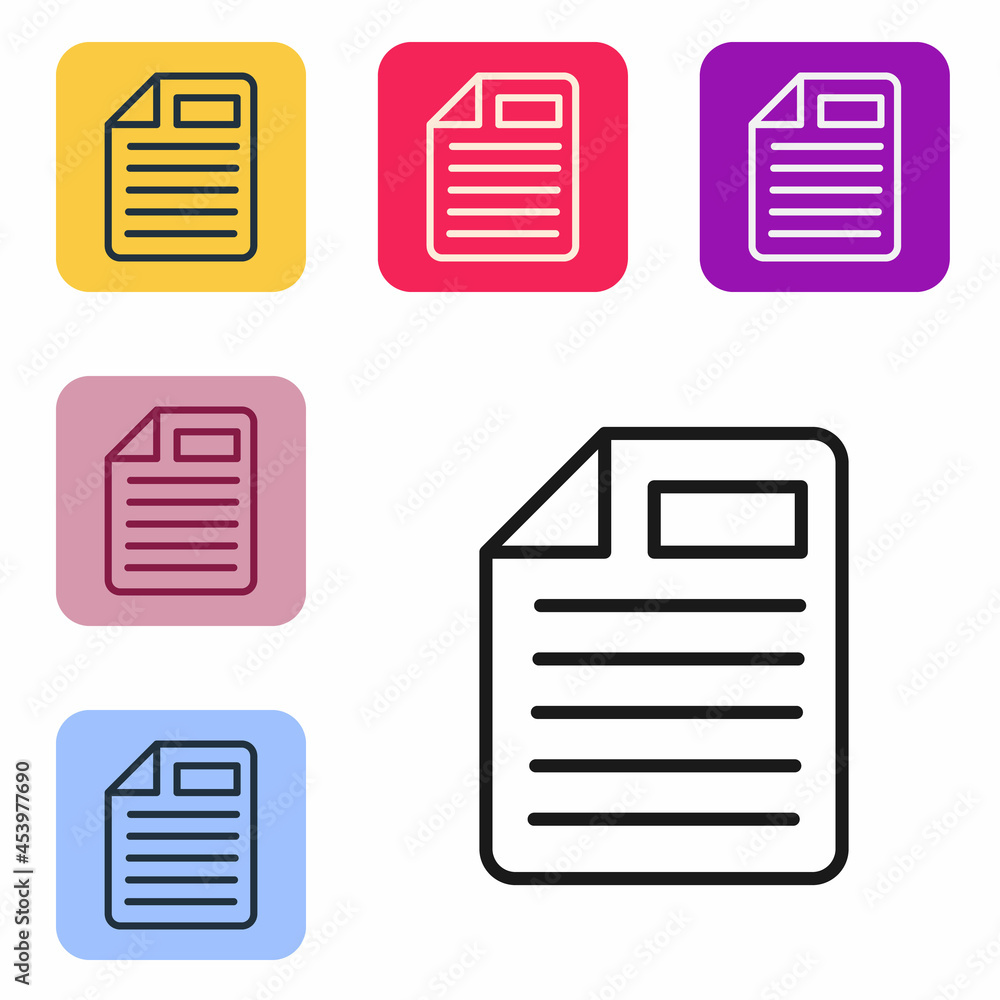 Poster black line file document icon isolated on white background. checklist icon. business concept. set ic