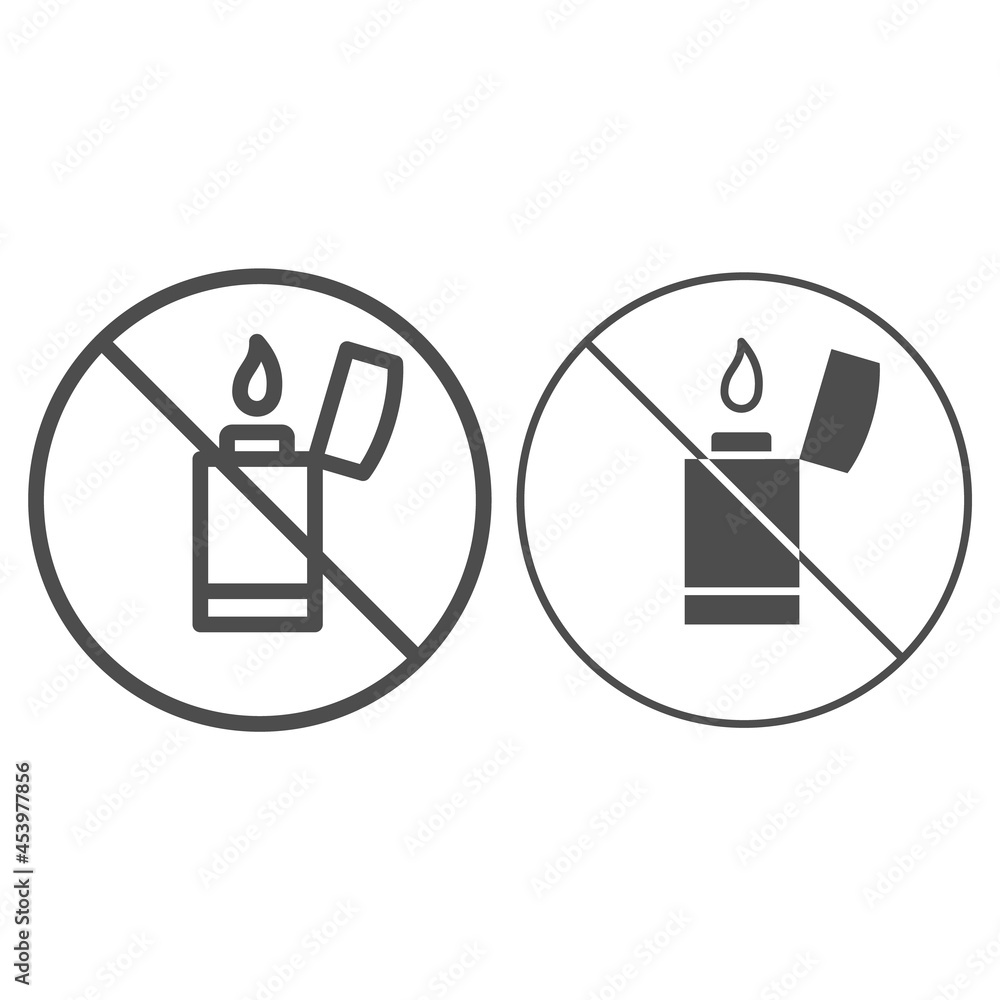 Poster flammable items prohibited sign line and solid icon, security check concept, lighter forbidden vecto