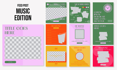 Set of editable social media instagram post music, rhythm, festival with colourful design vector template ai & eps 10