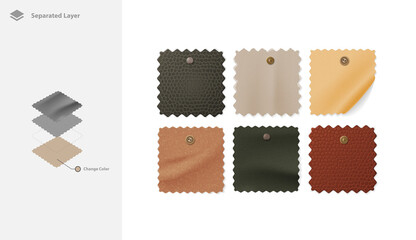 Realistic various fabric mockup square. Leather, sandstone, canvas, burlap texture. for fashion, branding, garment, textile, clothing, mood board, etc