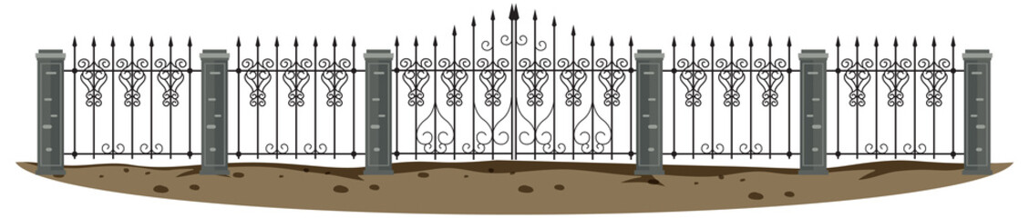 Gothic metal gate on white background