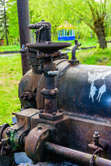 Details of the old steam threshing machine. Agricultural equipment