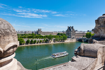 aerial view of Seine river from rooftop of Musee d'Orsay, Paris, France