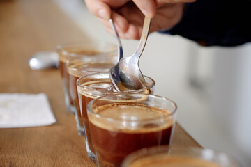 Freshly brewed coffee examine close up