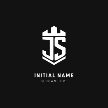 JS monogram logo initial with crown and shield guard shape style