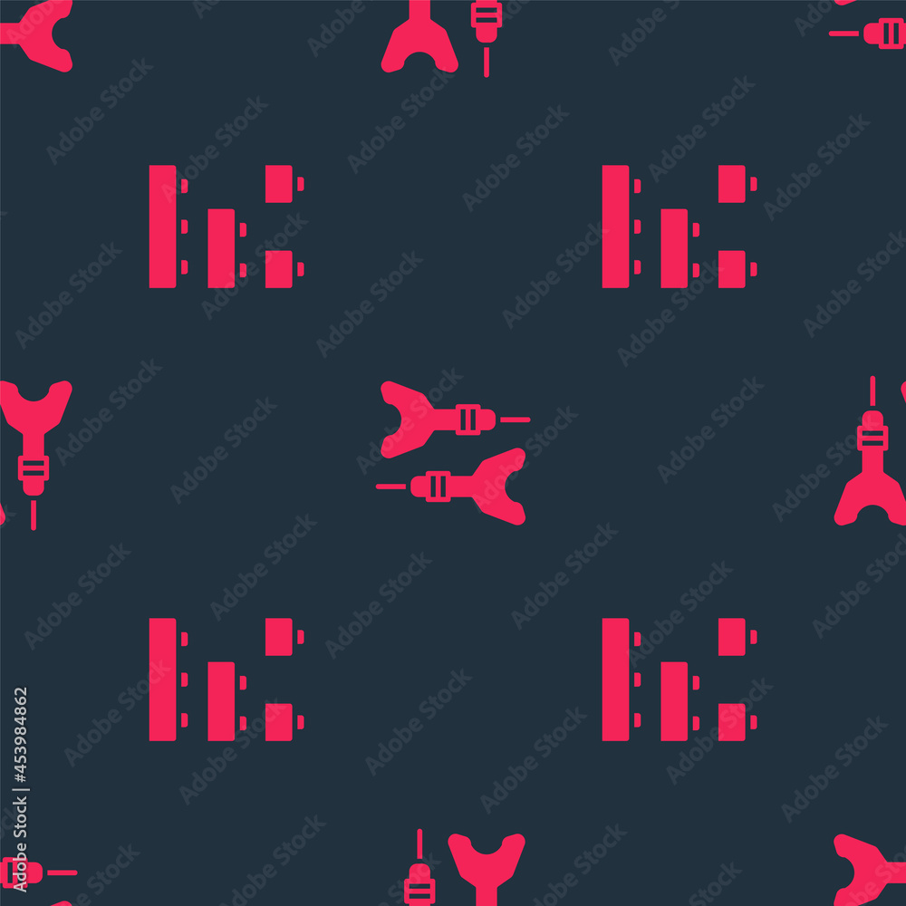 Fototapete set toy building block bricks and dart arrow on seamless pattern. vector