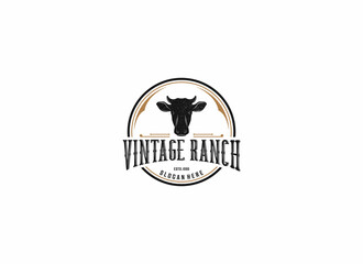 vintage ranch logo template with farm animal head illustration