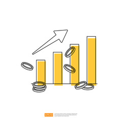 increase money growth with arrow up graph chart and dollar coin. outline line style vector illustration