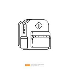 schoolbag or backpack object with outline line style vector illustration