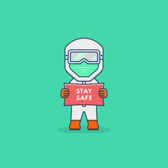 Illustration of a medical officer saying stay safe through paper, for the spirit of the current pandemic.