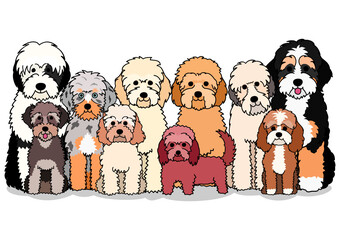 cartoon doodle dogs group