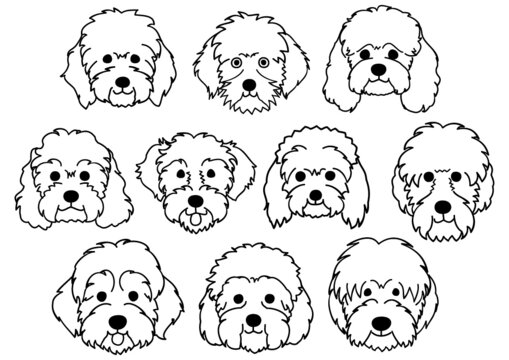 cartoon doodle dog faces linearrt bundle