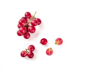 Red grape isolated on white background. top view