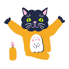 Halloween black cat vector drawing. Perfect for poster, textile and prints. Cartoon style illustration for decor and design.
