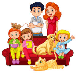 Happy family members and pets