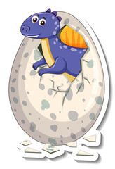 A sticker template with baby dinosaur hatching from an egg