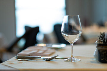 empty glass water with bokeh background
