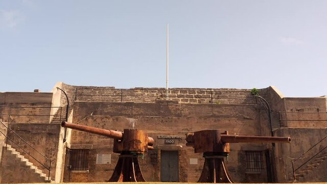 Bermuda's Alexandra Battery was armed with 9-inch muzzle loading guns. mounted behind iron battery shields, and completed in  in the 1860s.