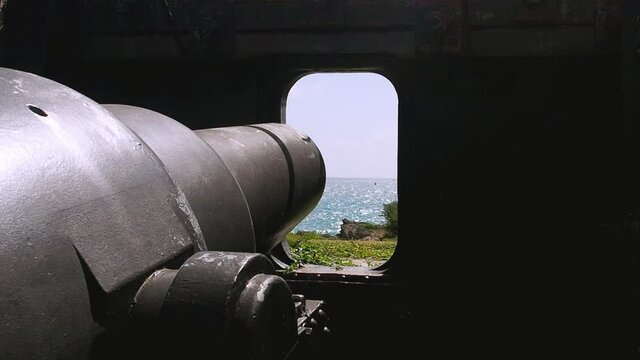 Bermuda's Alexandra Battery was armed with 9-inch muzzle loading guns. mounted behind iron battery shields, and completed in  in the 1860s.