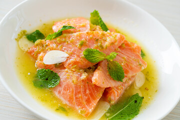 fresh salmon raw spicy seafood salad