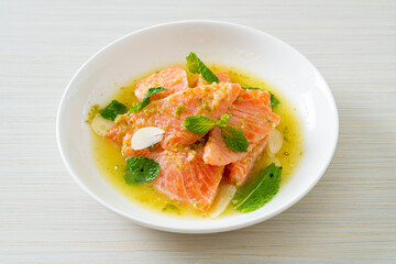 fresh salmon raw spicy seafood salad