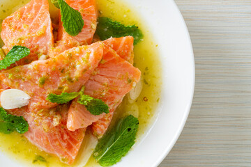 fresh salmon raw spicy seafood salad