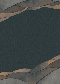 Earth tone color wave watercolor on black paper for decoration on rustic style, coffee bar and clay concept.