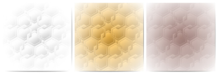  Set of geometric pattern polygonal shape. Luxury of white,gold and copper gradient background